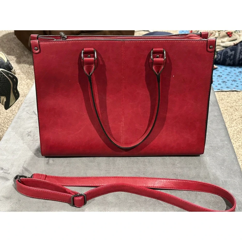 LOVEVOOK Red Business Laptop Bag Vegan Leather Tote Crossbody Briefcase Womens